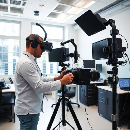 Vista del nuevo estudio de realidad virtual de Visión Clara, mostrando a un técnico trabajando en la configuración